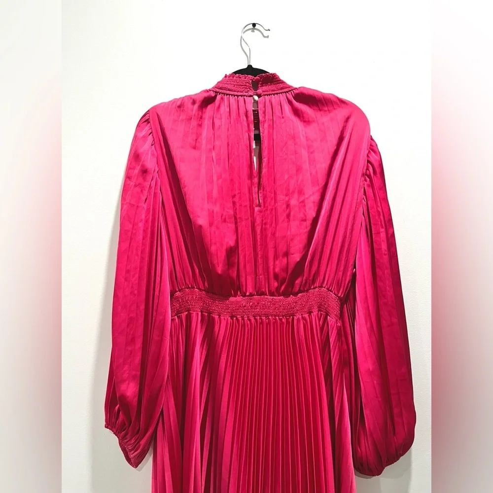 Petal & Pup Pleated Long Sleeve Midi Semi Formal Pink Satin Cocktail Dress US 8 - Picture 11 of 12